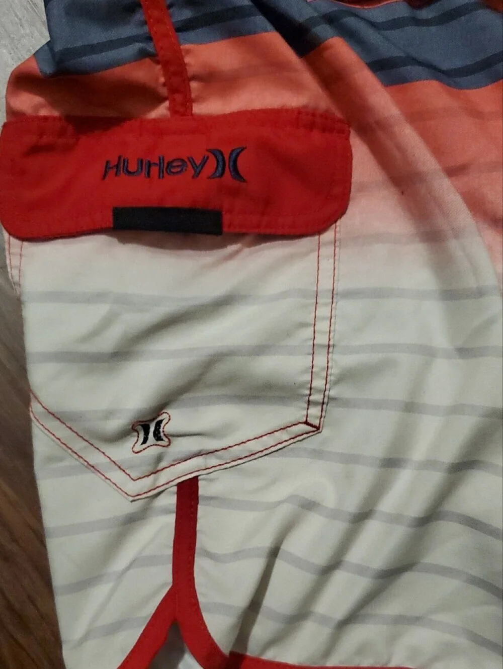 Hurley Red, Blue & White Gradient Stripe Boardshorts